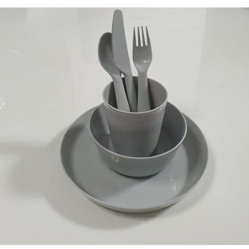 Kalas Plate + Bowl + Cup &  Set Of Cutlery - Grey