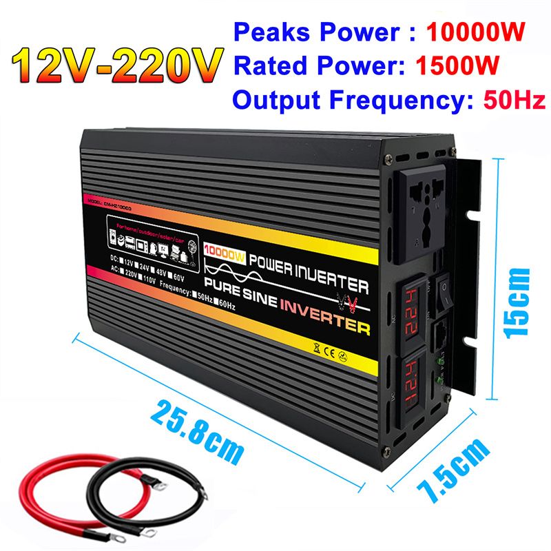 DC 12V/24V To 220V LED Display Car Inverter Pure Sine Wave Power Inverter Voltage Transformer Converter-50Hz 10000W 12V-220V
