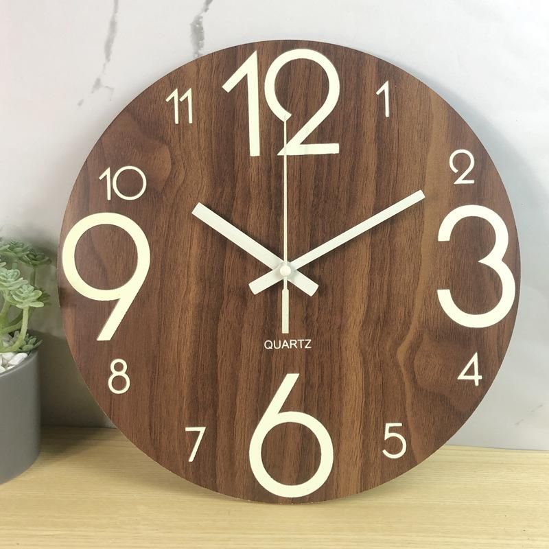 Wooden board luminous wall clock wooden fluorescent clock watch silent bedroom luminous street stall MDF product creativity 30CM Wooden board luminous - creative large characters