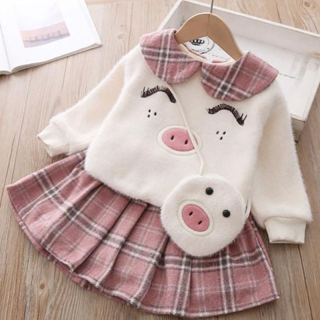 Girl Plaid Skirt Plush Two-piece Suit