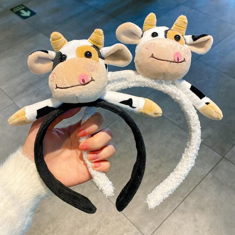 Super Cute Cow Face Wash Plush Hair Band Female Net Red Cute Anti slip Pressure Hair Band Apply facial mask Headwear Hair Clip Hair Band Tide