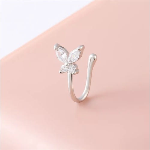 Trinique - Butterfly Nose Cuff - Fake Piercing For Women - Silver