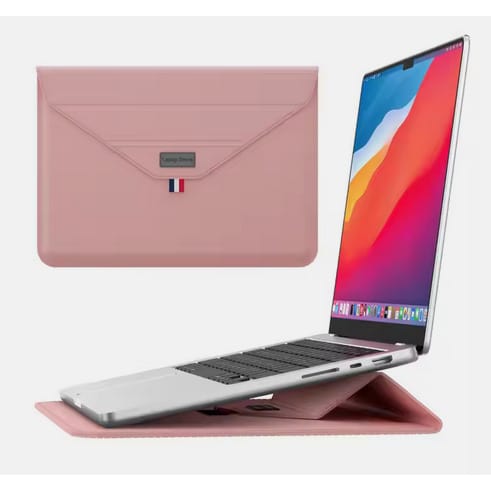 2 In 1 Pu Leather Laptop Sleeve Bag With Folding Stand Holder For Laptop 13/14" - Pink
