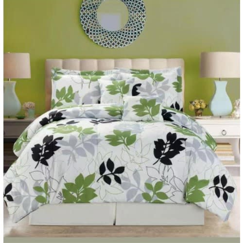 Bedsheet Duvet And Four Pillowcases Multi Color Green Leaf