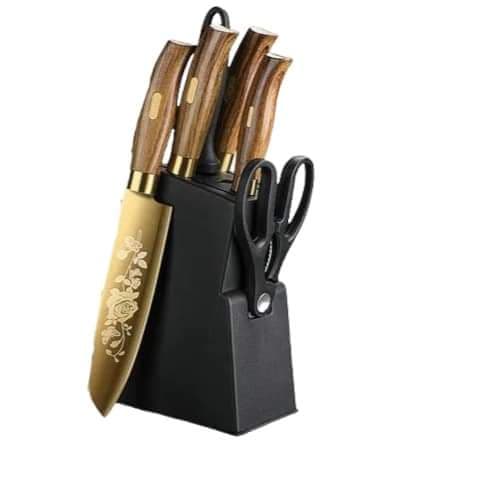 4pcs Golden Kitchen Knife Set With Stand