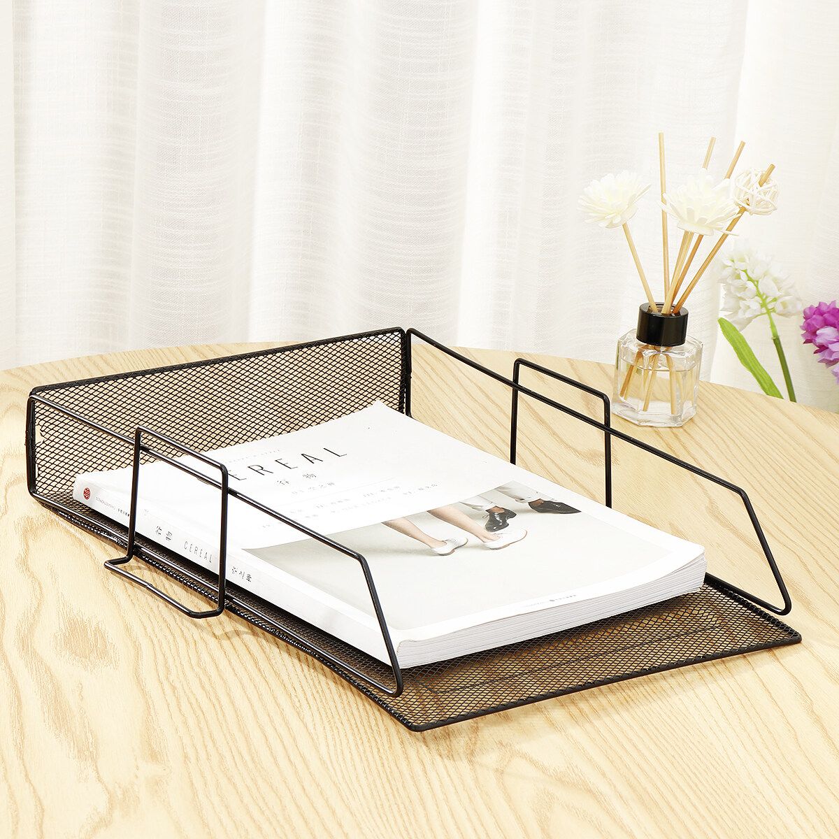4 Layers Metal Document Trays Desktop Stackable Letter Trays File Organizers Black
