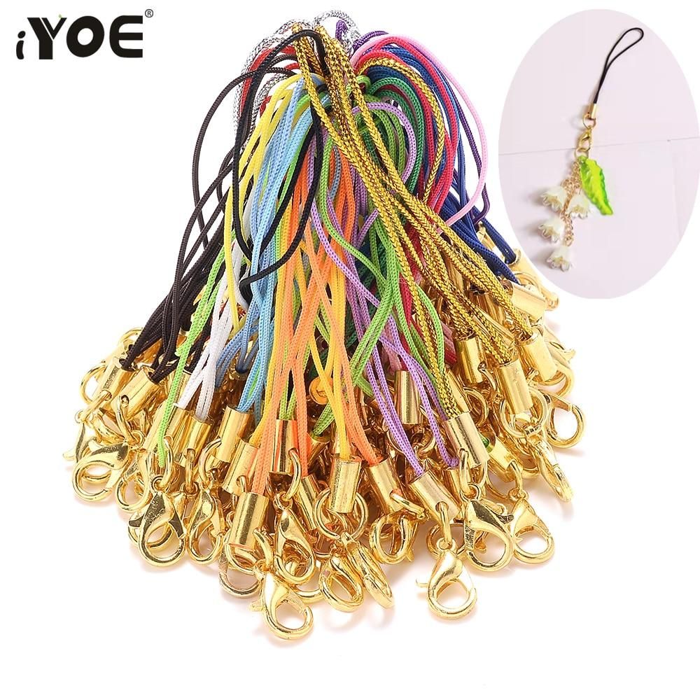 iYOE 50pcs Polyester Cord Lanyard Lariat Strap Cords Gold Color Lobster Clasp Cell Phone Mobile Craft DIY Keychain Pendant