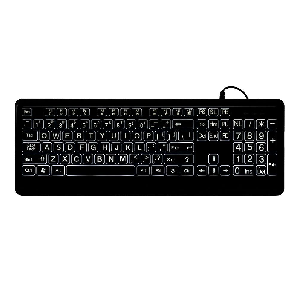 Wired Large Print Keyboard White Bold Jumbo Letters Silent Backlit Keyboard with Oversized Characters 104 Keys for The Elder and People with Bad Eye Sight and Vision Ailment
