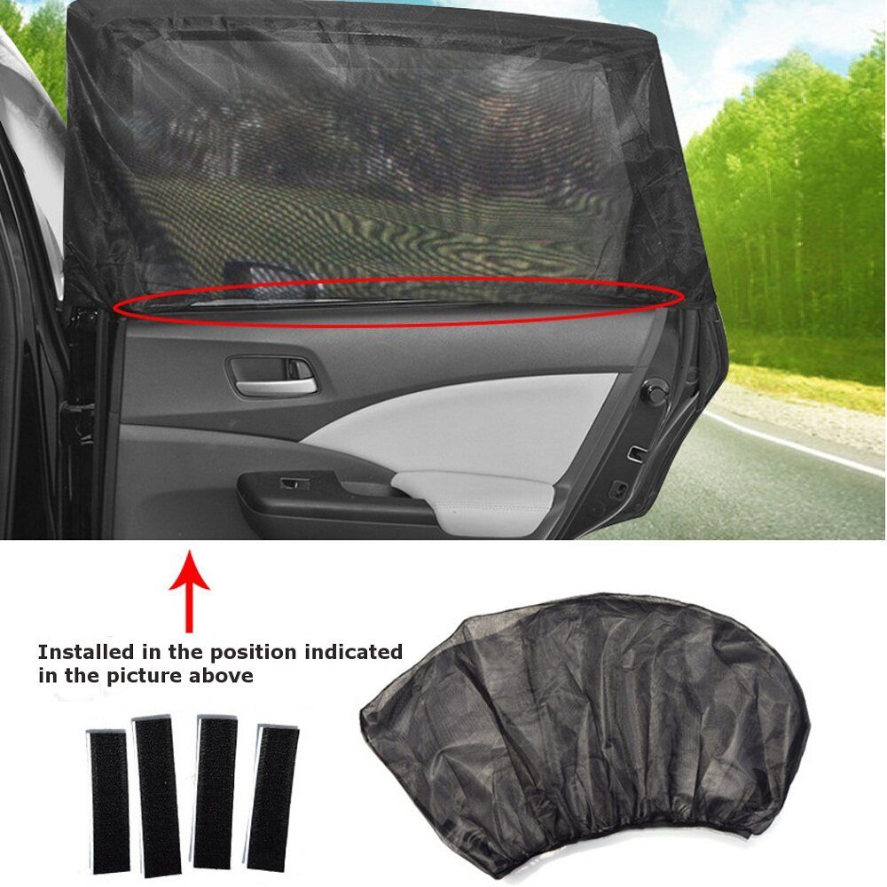 2Pcs Car Window Sunshade Curtains Anti-Mosquito Net Sun Protection Visor Screen Mesh SUV
