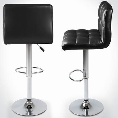 Backrest Chrome Faux Leather Kitchen Barstool  - Black