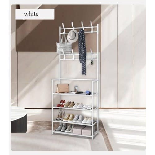 Multifunctional Shoe And Coat Rack- White- 5 Layers