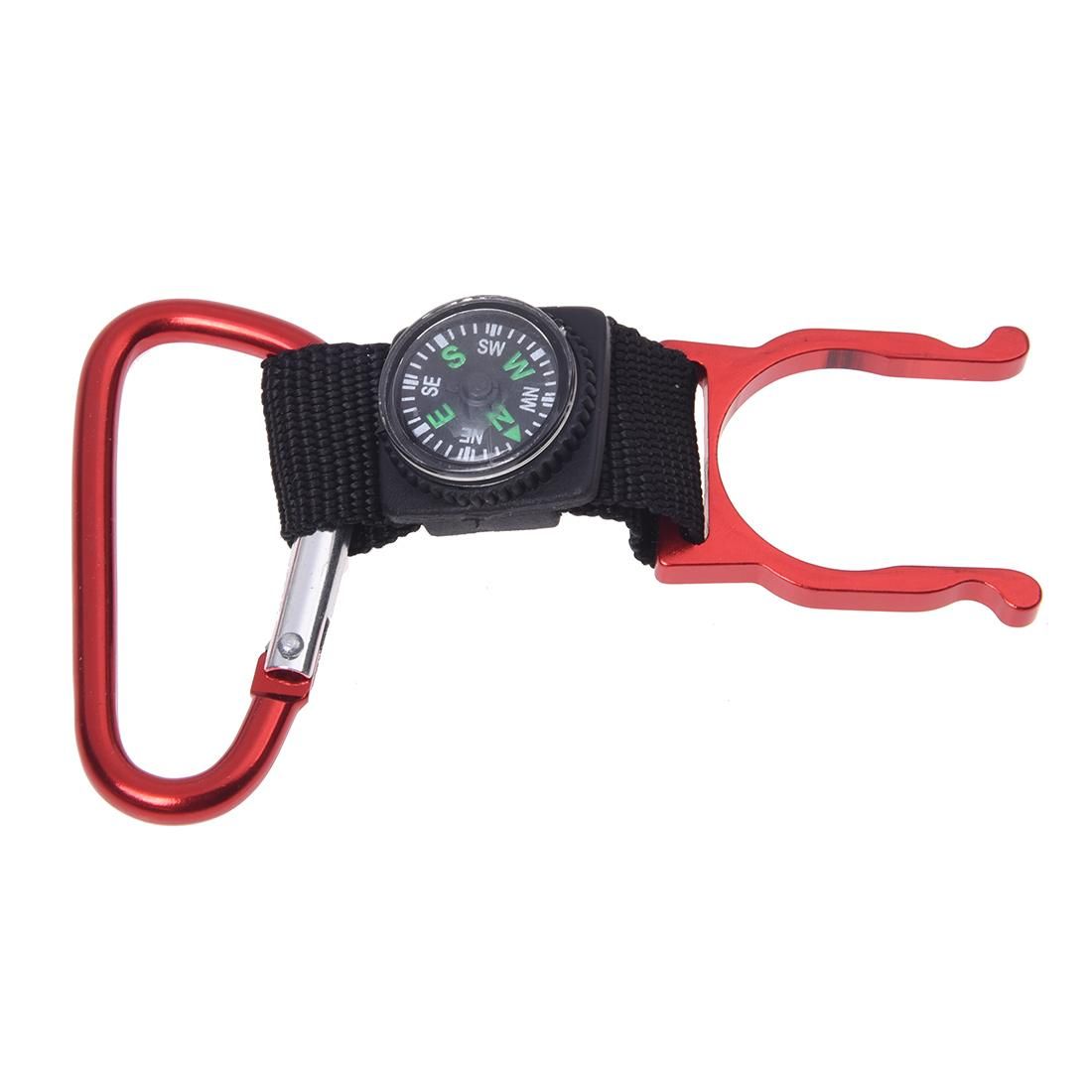 Red Carabiner Water Bottle Holder Camping Hiking with Compass