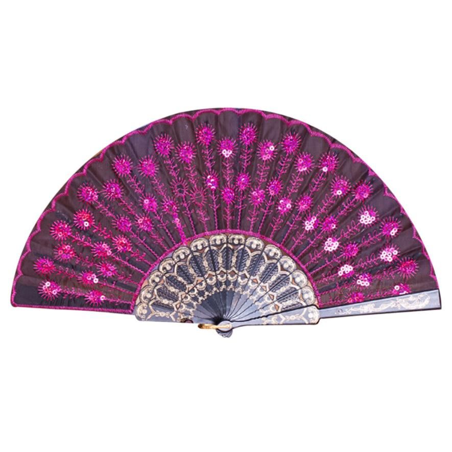 Silk Style Lace Chinese/Spanish Wedding Party Folding 3sw0604 Dance Flower Hand Held Fan 2018