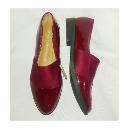Patent Leather With Elastic Flat Loafers - Wine