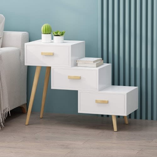 3 Drawer Tiered Cabinet -Matte White