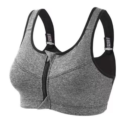 Women Padded Sport Vest With Adjustable Wide Strap And Zipper - Women Bra- Grey