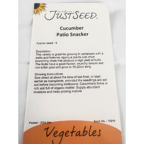 Cucumber Patio Snacker Seeds - 5 Seeds
