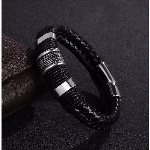 Men's Leather Bracelet  - Black
