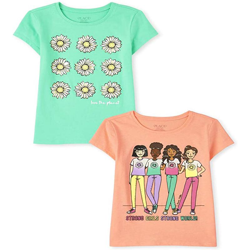 Pack Of 2 Graphic Big Girl's Tee Shirt