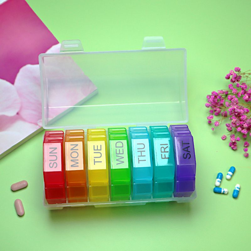 Round Medicine Organizer 7 Day Pill Case, 14-grids
