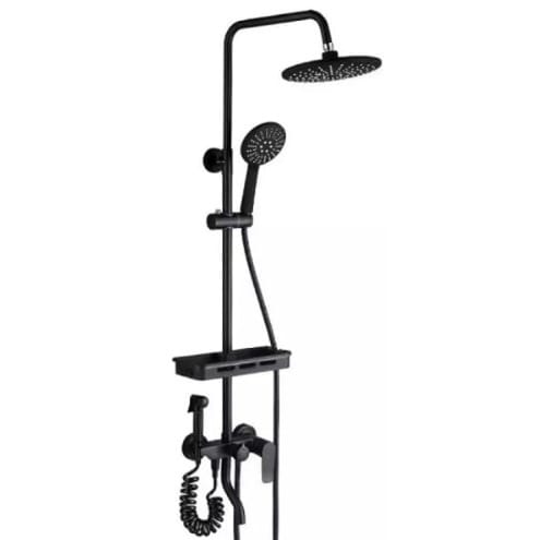 Black Shower With Pressing Shower And Rack