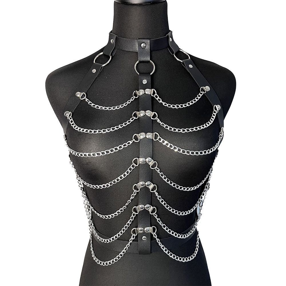 Chain Leather Chest Harness Women Y Fetish  Body Bondage-Real Picture