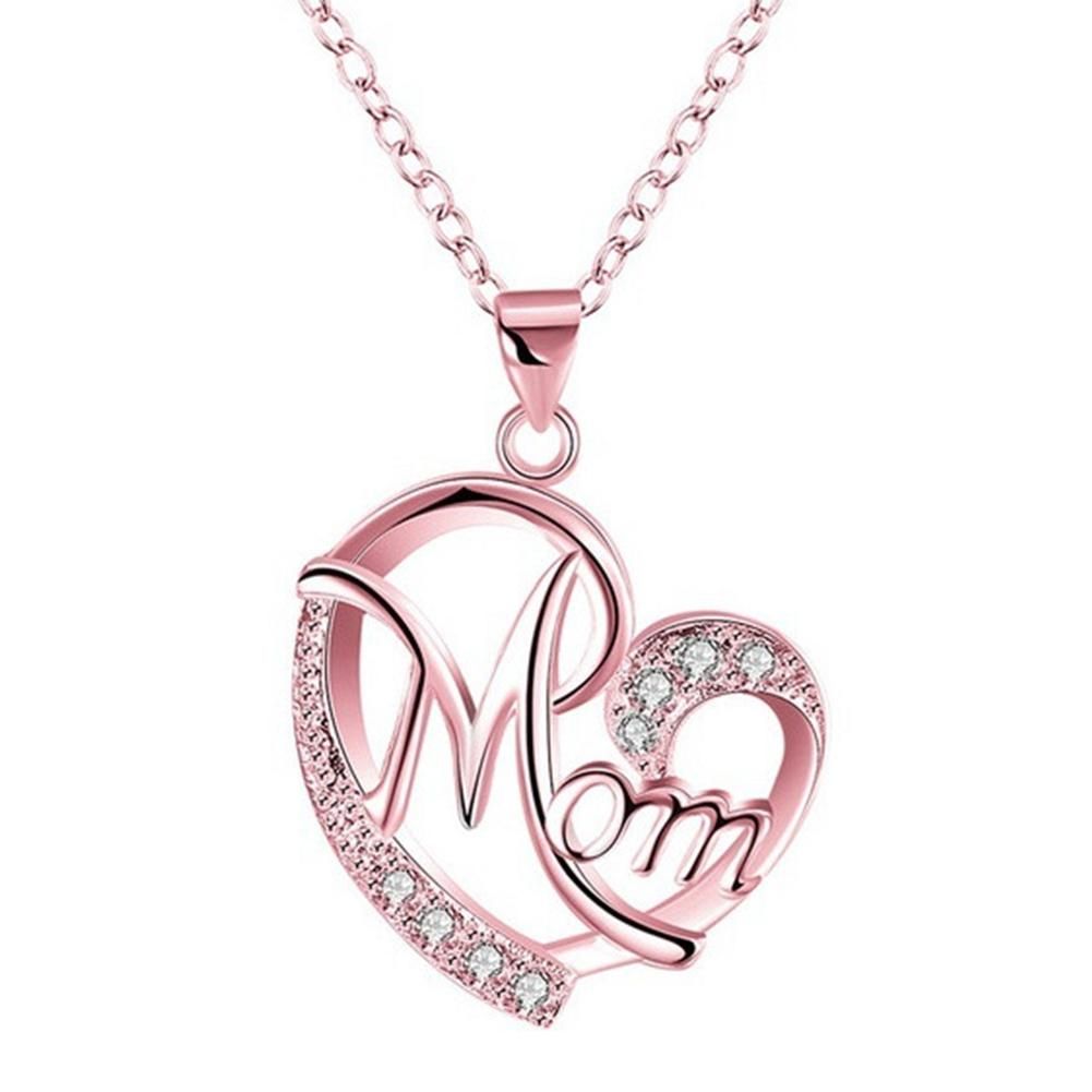 Fashion Rhinestone Mom Letter Love Heart-Rose Golden
