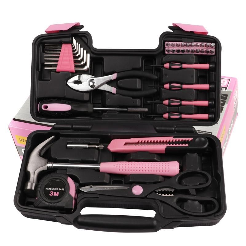 New 39-Piece Pink for Women-Piece Tool Set, Carbon Steel Household Tools PE Blow Molding Boxed Color Multi-Specification, Suitable for Home Use
