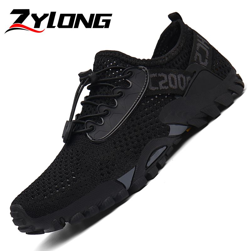 Trekking Hiking Shoes Men's Fashion Sneakers EUR Size 36-47 Non-Slip Breathable Climbing Mountain Shoes Male Ultra-Cool Outdoor Desert Training Sneakers Tactical Combat Shoes Quick-dry Water Shoes Black