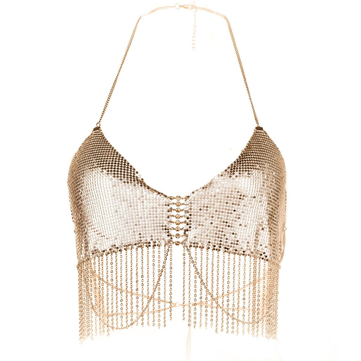 Golden Bra With Chain And Tel For Women, Strapless Bodice Halter, Top, Underwear