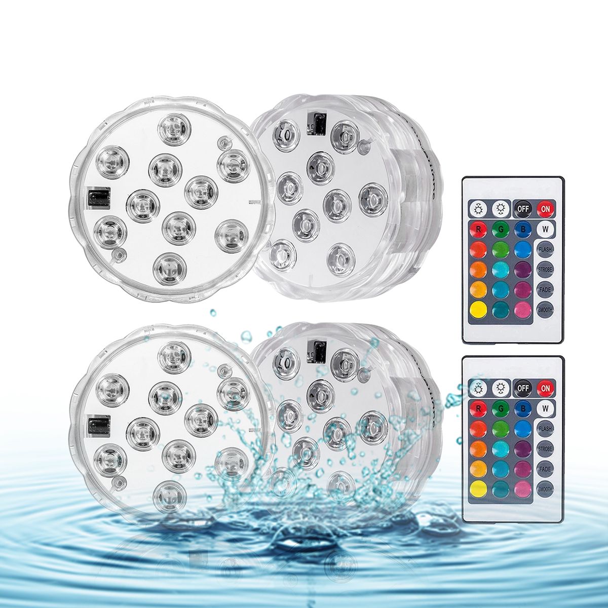 4PCS Submersible LED Lights With Remotes RGB 16 Colors