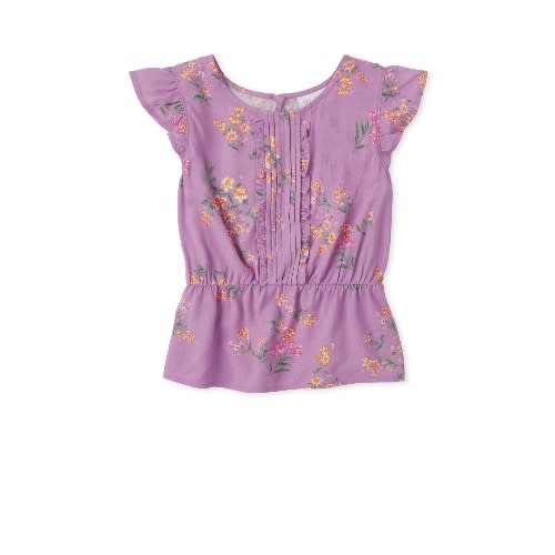 Girls Print Pintuck Ruffle Top - Lilac