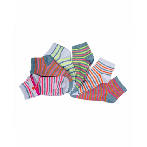 Girls Striped Ankle Socks - Multicolour - Pack of 6