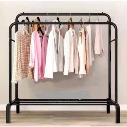 Portable Double Garment Rack With Shelves - Metal