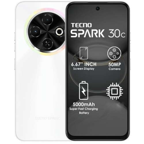 Spark 30C - 6.67" - 6+6GB RAM - 128GB ROM - 4G LTE - Dual SIM - Fingerprint - 5000mAh - White