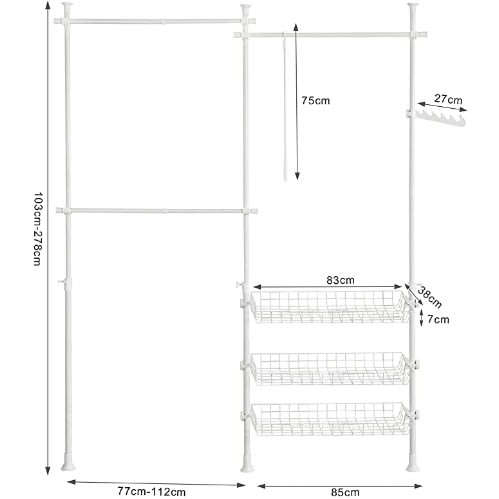 Telescopic Wardrobe Organiser - Hanging Rail -Clothes Rack - Storage Shelving
