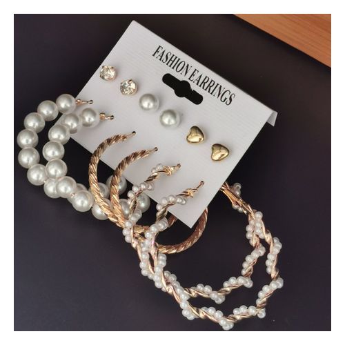 6 In 1 Set Of Hoops,Studs & Pearl Mix Shape  Earrings