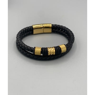 Men&rsquo;s Leather Unique Steel Link Bracelet