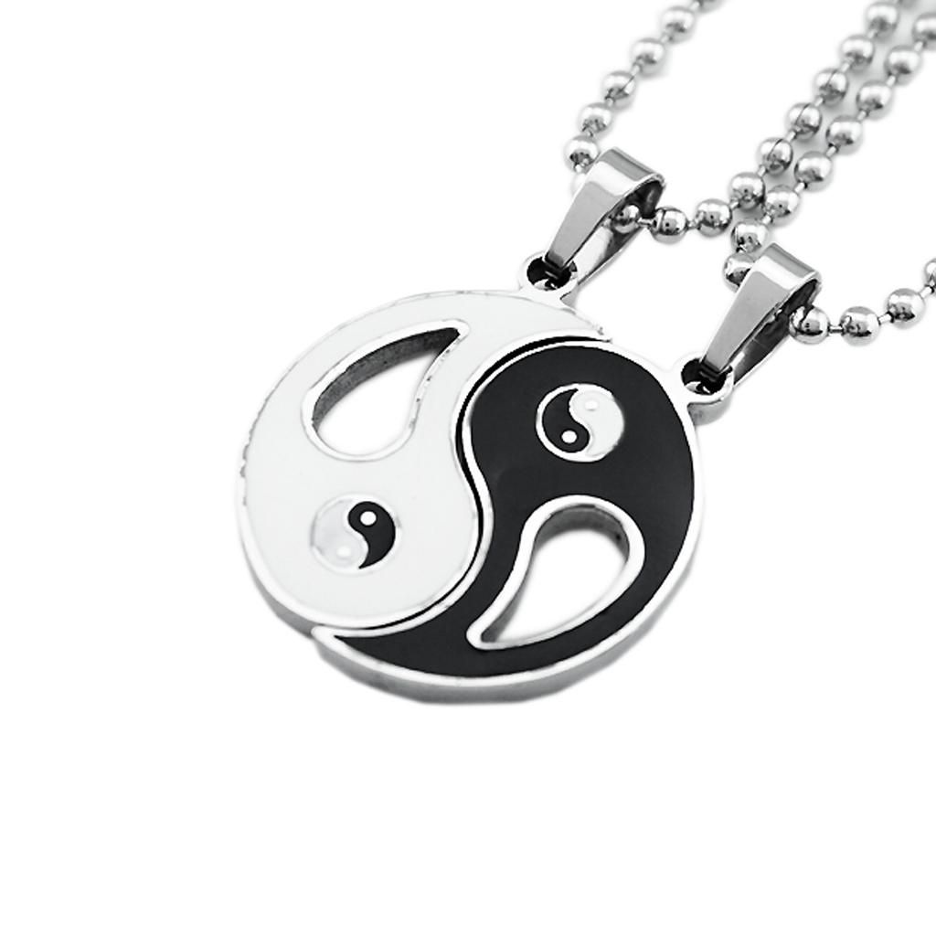 2pcs Punk Goth Stainless Steel China Style Yin Yang Pendant Necklace