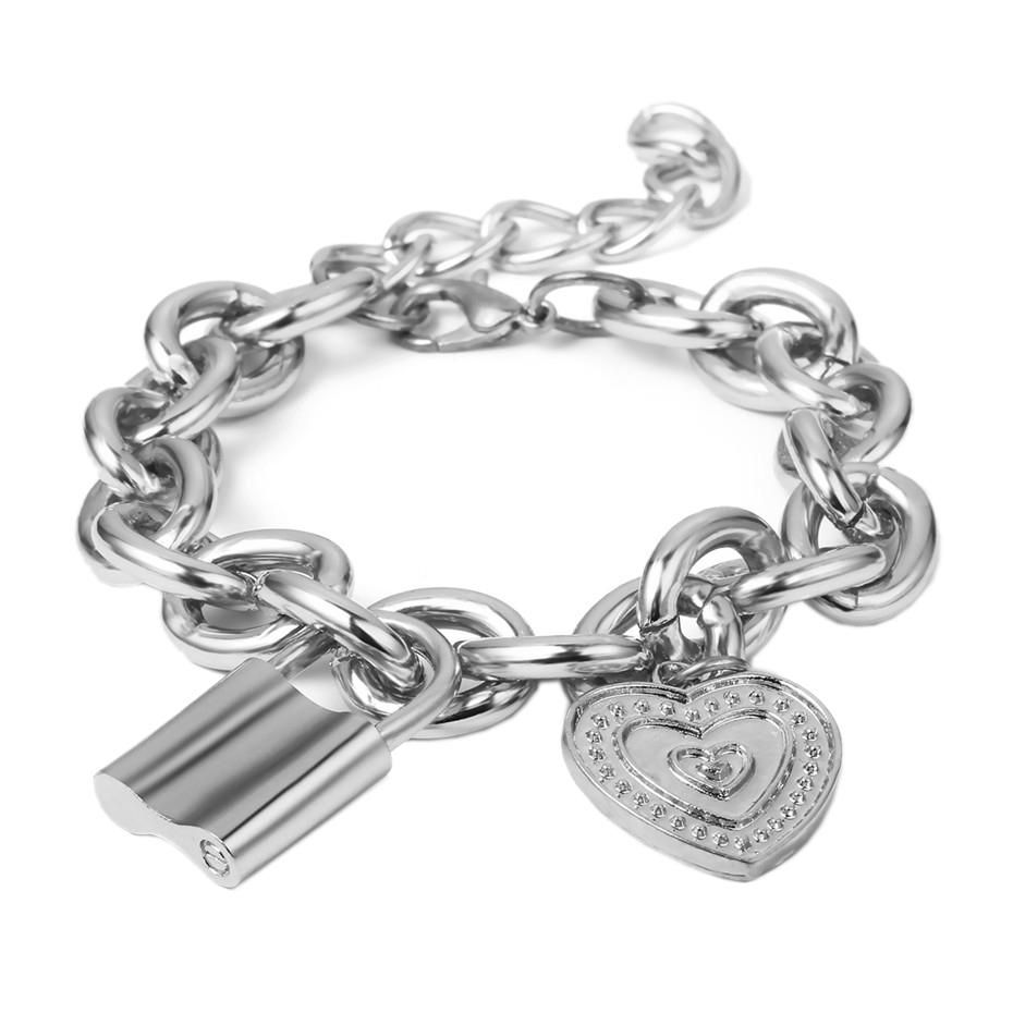 Bracelets Bangles Metal Carved Love Heart Thick Chain Jewelr