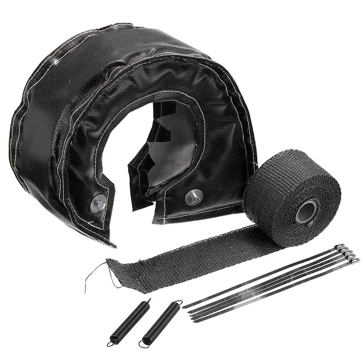 5M Exhaust Header Pipe Wrap Manifold Downpipe + T4 Racing Turbo Heat Blanket Black (black)