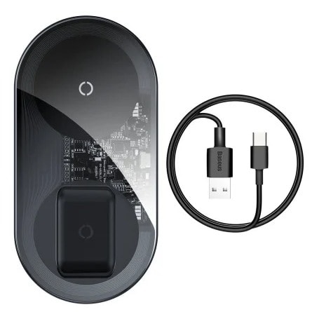 Simple 2in1 Wireless Charger Qi Charger For Smartphones And Earbuds 15w Transparent