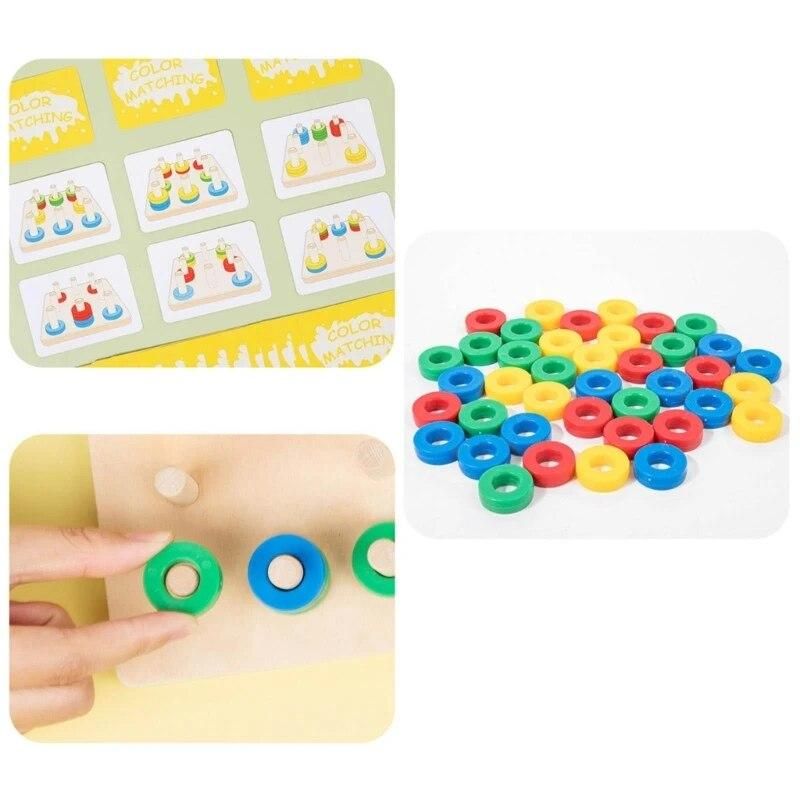 D7WF Kids Fine Motor Skill Toy Montessori Color Sorting Wood Board Early Learning Preschool Educational Gift for 3+ Years Old