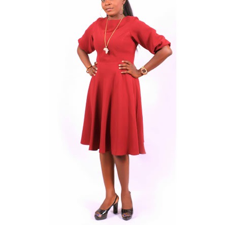 Womens  Wine Corporate Flared Dress