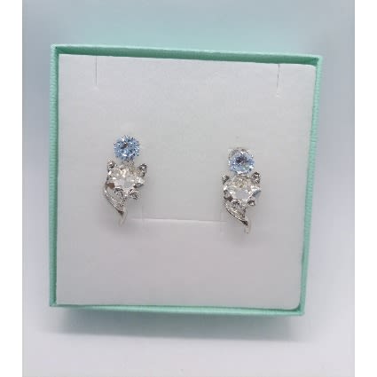 Cubic Rose Flower Earrings - Silver
