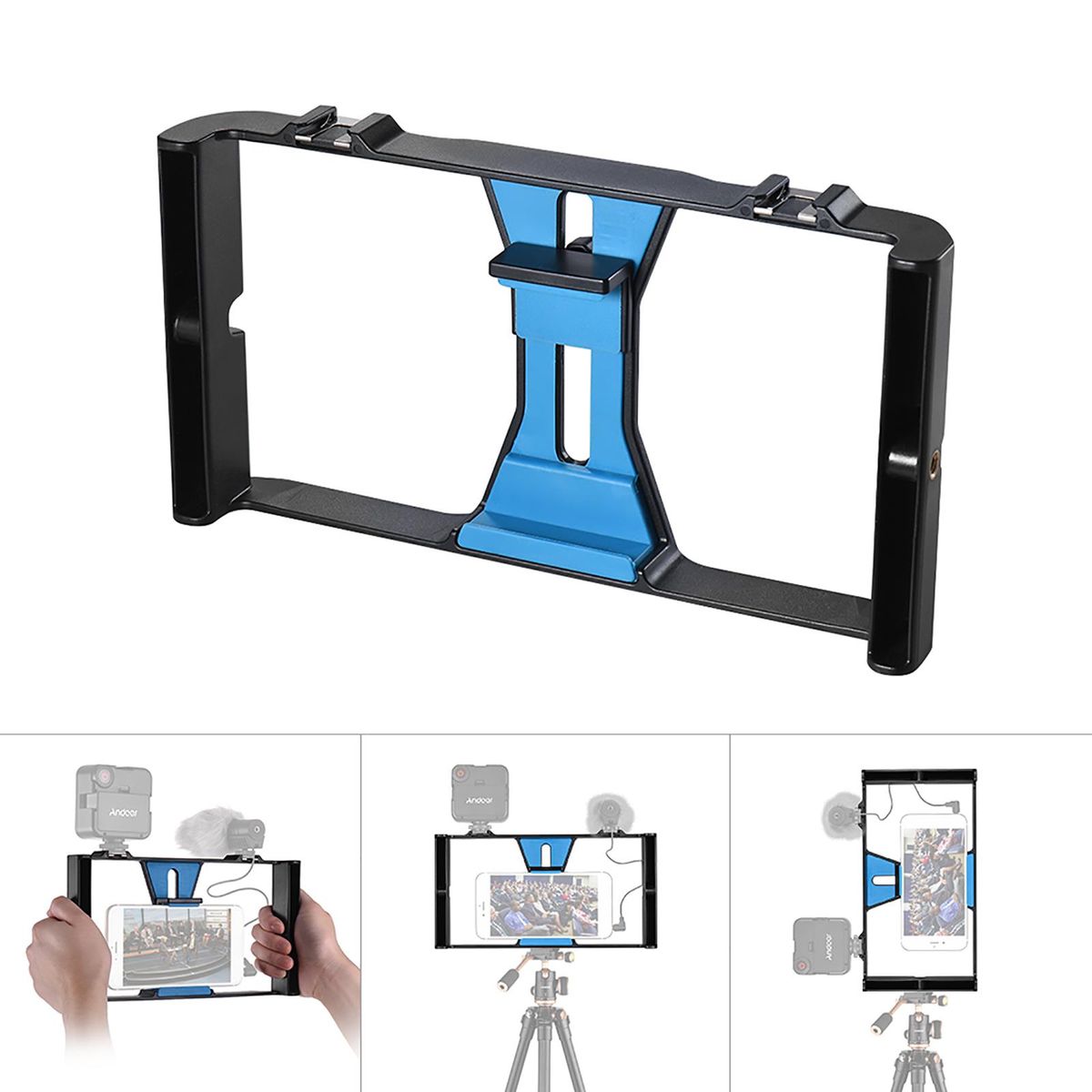 Andoer Smartphone Video Rig Phone Movie Mount Film Making Recording Vlogging Rig Hand Grip Bracket Holder Stabilizer for iPhone X 8 7s 6 plus for Samsung Huawei Honor