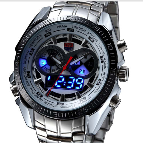 Stainless steel Analog & Digital Men's Wristwatch