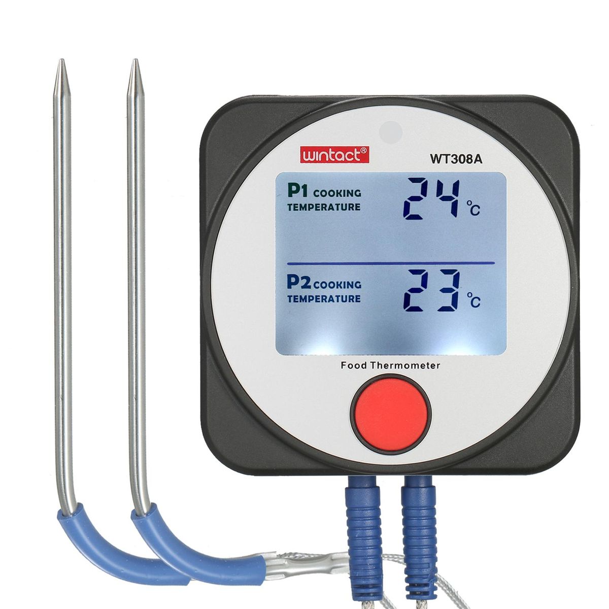 wintact WT308A BT Meat Thermometer Smart Food Thermometer with Wireless Remote Control Timer Alarm Large Backlit Screen for BBQ Food Cooking Grill