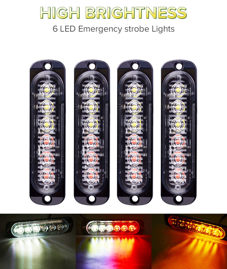 4pcs Truck 12V 24V 6SMD LED Strobe Warning Light