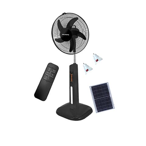 16" 3 In 1 Rechargeable Fan With Solar Panel And Light Bulbs